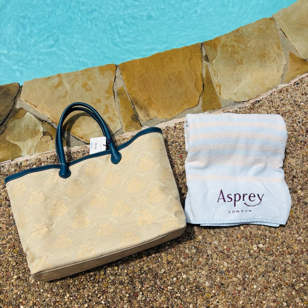 Asprey Cream and Blue Tote Bag